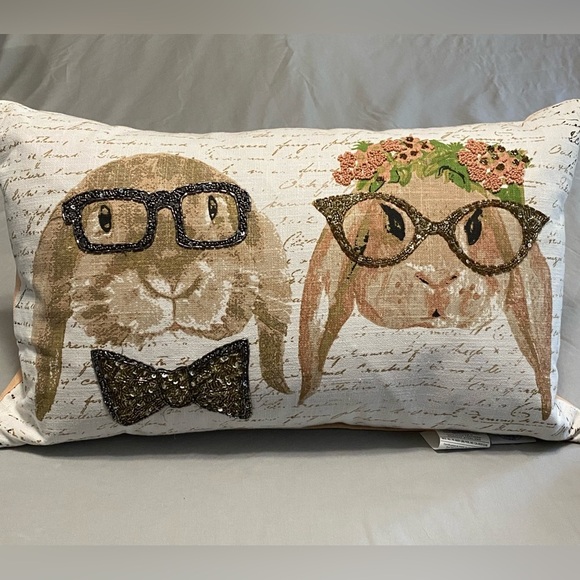 Snuggle Bunny Other - Snuggle Bunny Chic Bunnies Wearing Glasses Decorative Pillow